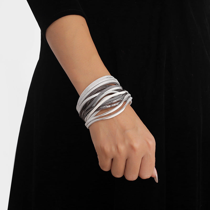 Wholesale Double-layer PU leather women' s bracelet